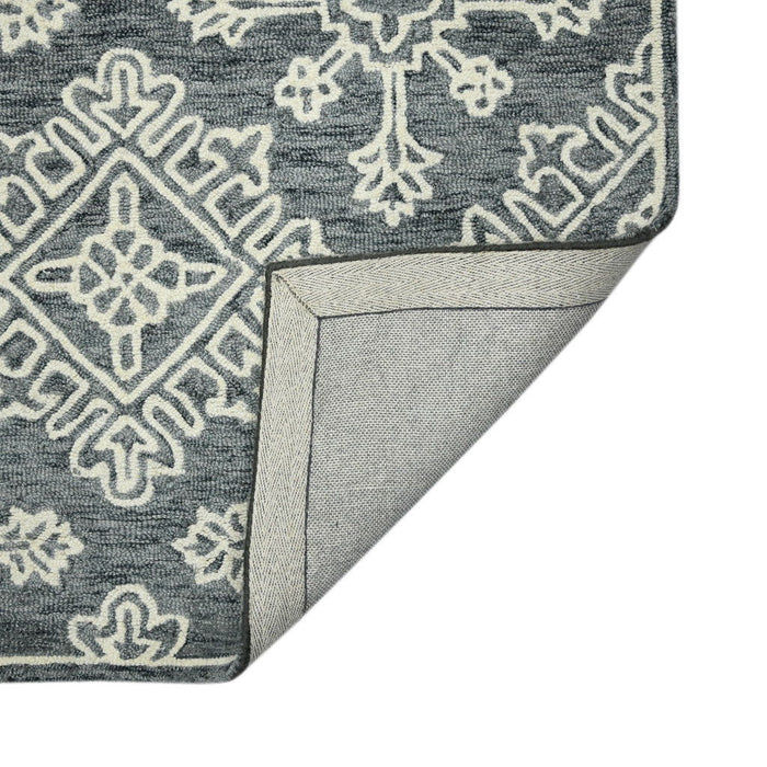 8' X 11' Wool Geometric Hand Hooked Area Rug - Dark Gray And Ivory