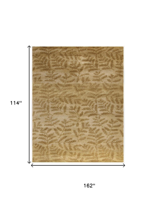 9' X 13' Wool Floral Hand Knotted Area Rug (744385) - Tan / Yellow / Orange
