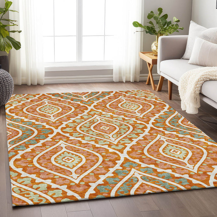 10' X 14' Diamond Washable Area Rug With UV Protection - Orange
