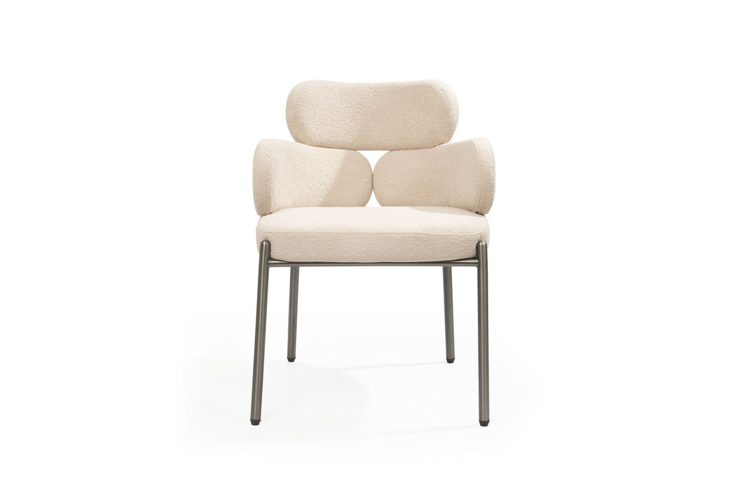 Gunmetal Boucle Steel Dining Arm Chair - Beige