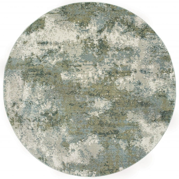 8' Round Power Loom Area Rug - Blue Green