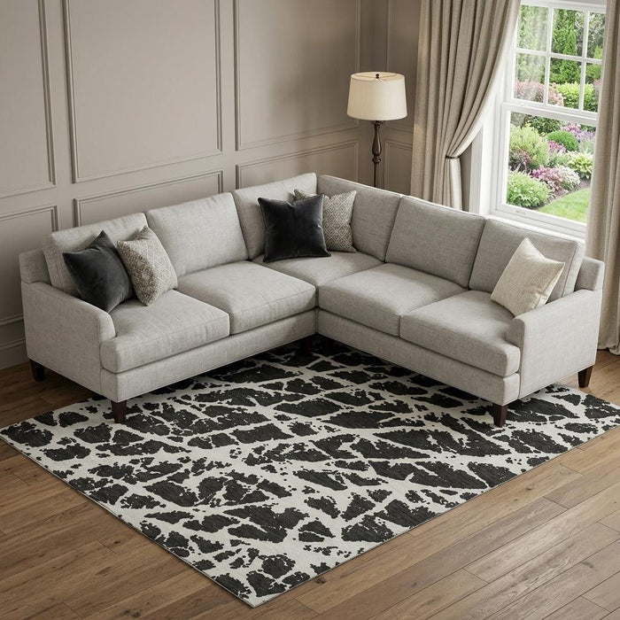 8' X 10' Abstract Washable Area Rug With UV Protection (646522) - Black / Ivory