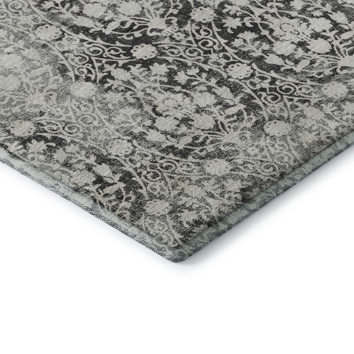 10' X 14' Damask Washable Area Rug With UV Protection (692076) - Charcoal / Ivory