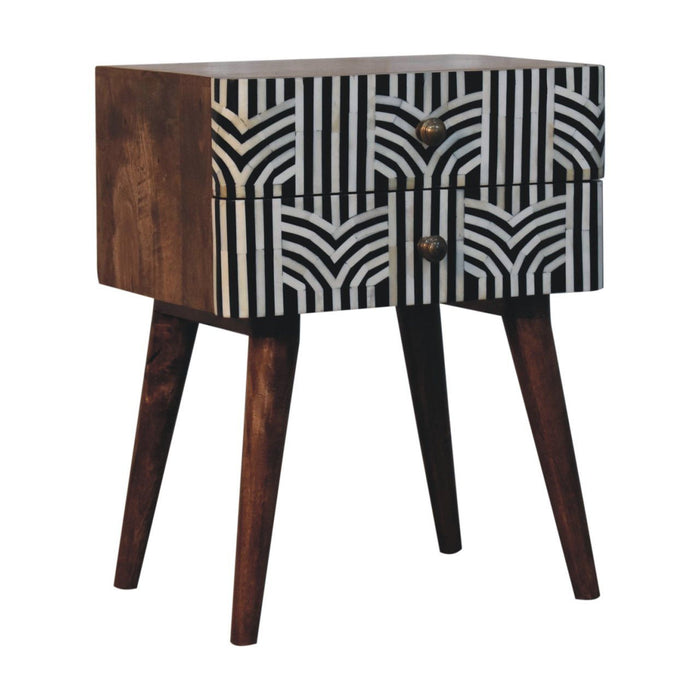 23" Modern Solid Wood Geometric Bone Inlay Two Drawer Nightstand - Black