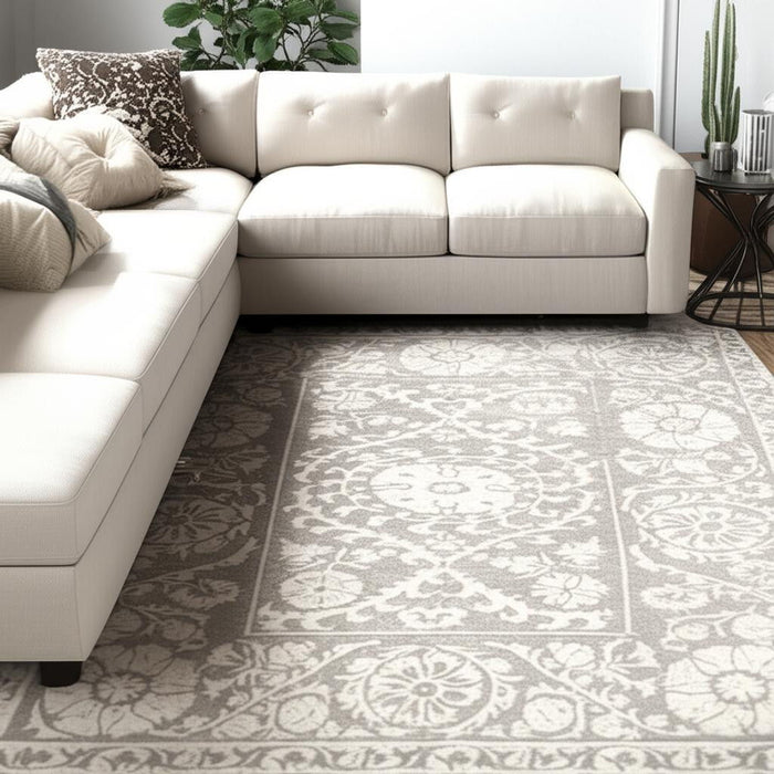 7' X 9' Tribal Washable Area Rug With UV Protection (610077) - Beige / Gray