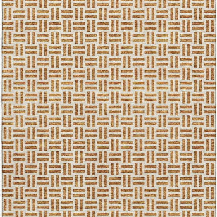 10' X 14' Geometric Washable Area Rug With UV Protection (677231) - Copper / Ivory