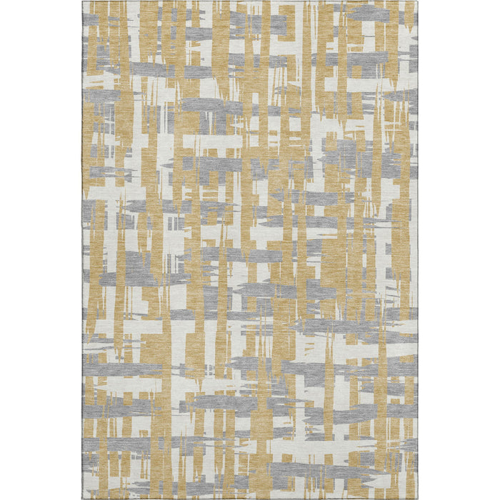 10' X 14' Striped Washable Area Rug With UV Protection (705671) - Gold / Ivory / Gray