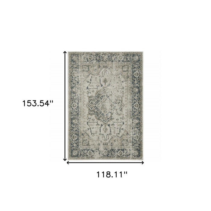 9.8' x 12.8' Oriental Power Loom Area Rug - Blue And Gray
