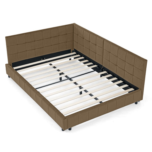 Giga upholstered storage bed frame with tufted backrest and armrests, showcasing a plush, padded design and sturdy construction.