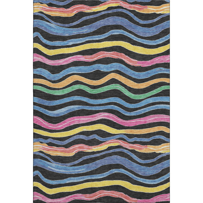 10' X 14' Striped Washable Area Rug With UV Protection (694550) - Black / Yellow / Blue / Pink