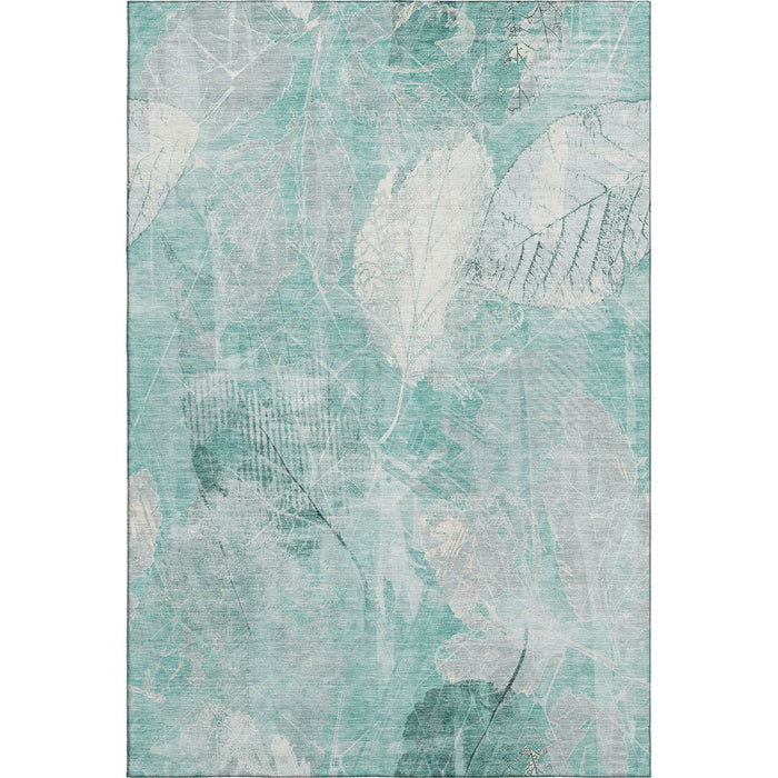 10' X 14' Floral Washable Area Rug With UV Protection (705755) - Teal / Ivory