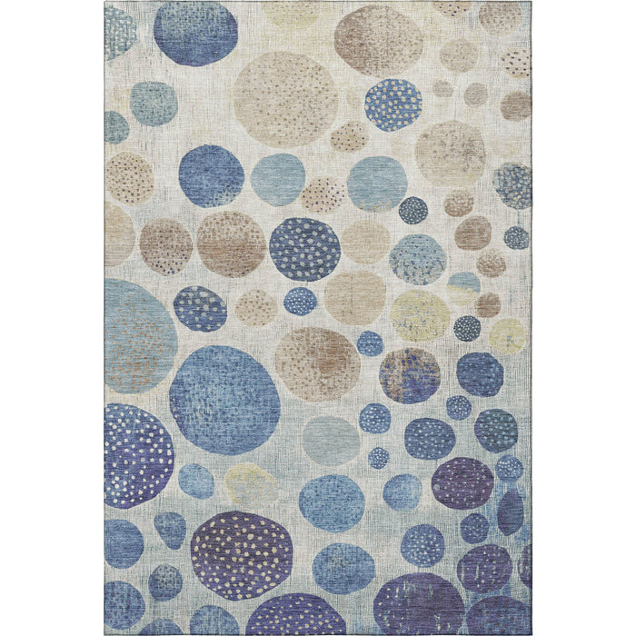 10' X 14' Geometric Washable Area Rug With UV Protection (709234) - Navy Blue / Ivory / Taupe