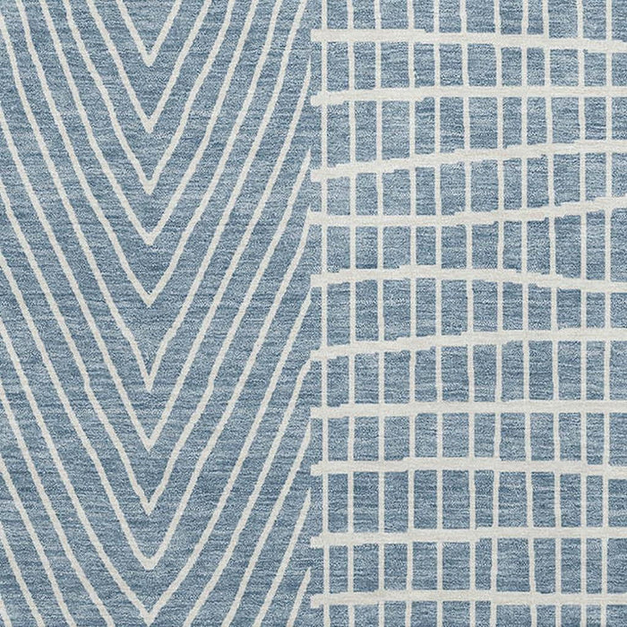 10' X 14' Geometric Washable Area Rug With UV Protection (678053) - Denim Blue / Ivory
