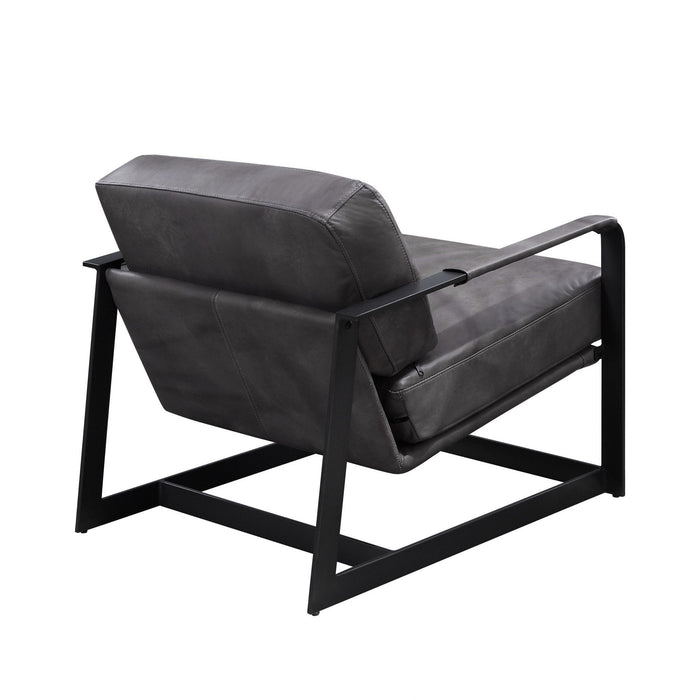 Black Top Grain Leather And Steel Solid Color Arm Chair - Gray