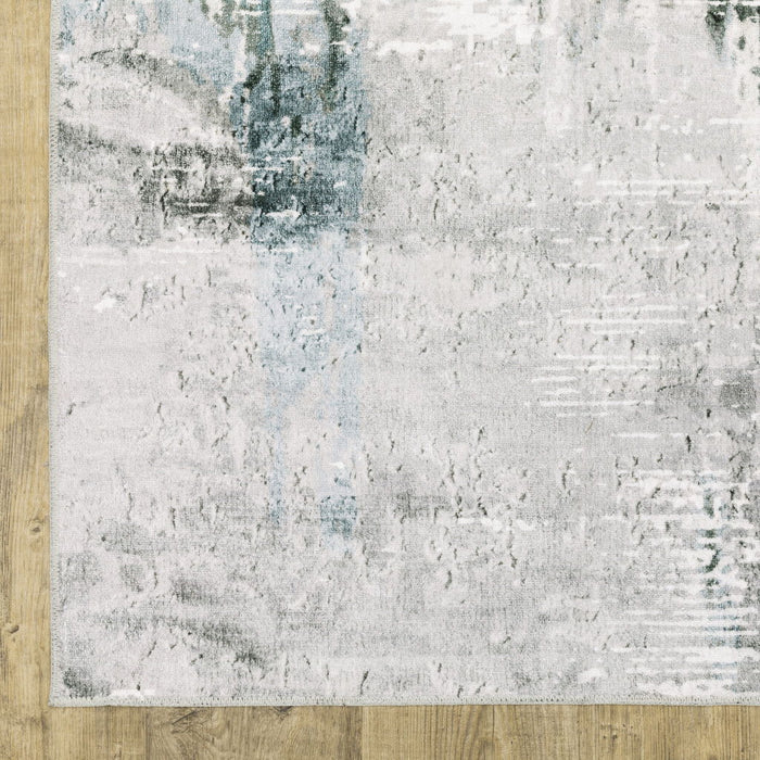 8' x 10' Abstract Printed Stain Resistant Non Skid Area Rug - Silver Gray Teal Blue And Charcoal