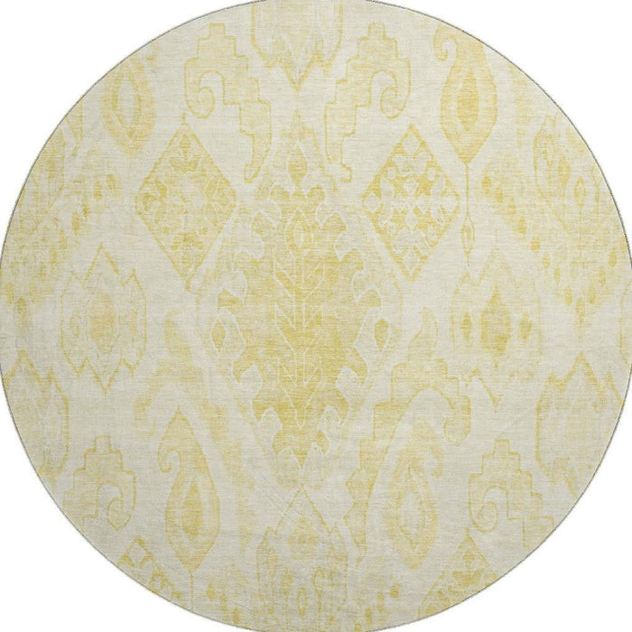 8' Moroccan Washable Round Rug With UV Protection - Gold And Ivory