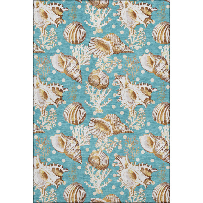 10' X 14' Geometric Washable Area Rug With UV Protection (645828) - Aqua / Ivory / Beige