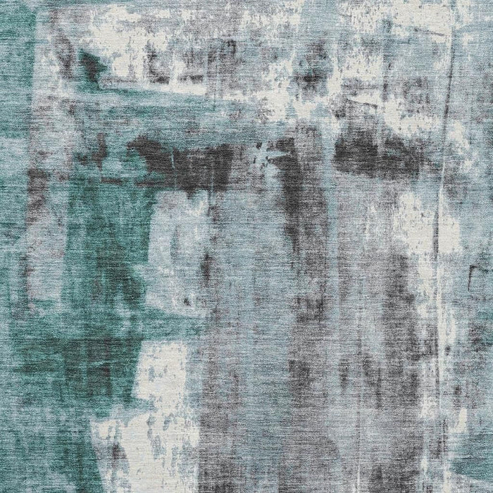 10' X 14' Abstract Washable Area Rug With UV Protection (719292) - Teal / Charcoal / Ivory
