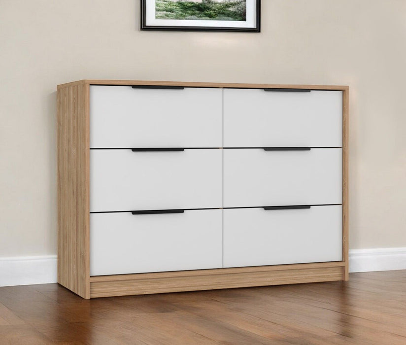 Six Drawer Double Dresser - White And Natural