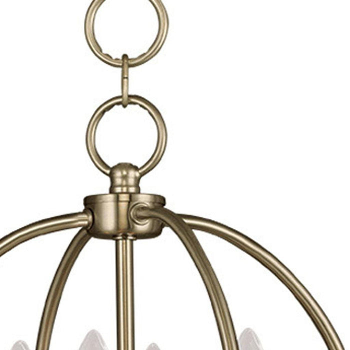 Four Light Metal Dimmable Chandelier With Shades - Brass / White