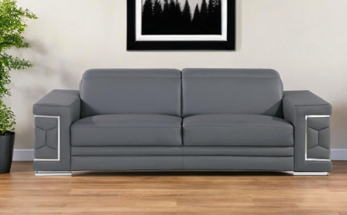 Leather Sofa With Silver Legs - Gray