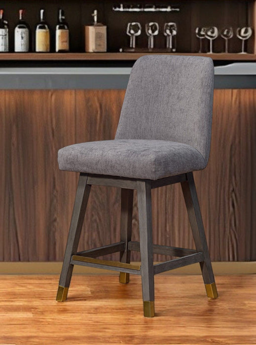 Upholstered And Solid Wood Swivel Counter Height Bar Chair - Taupe And Gray