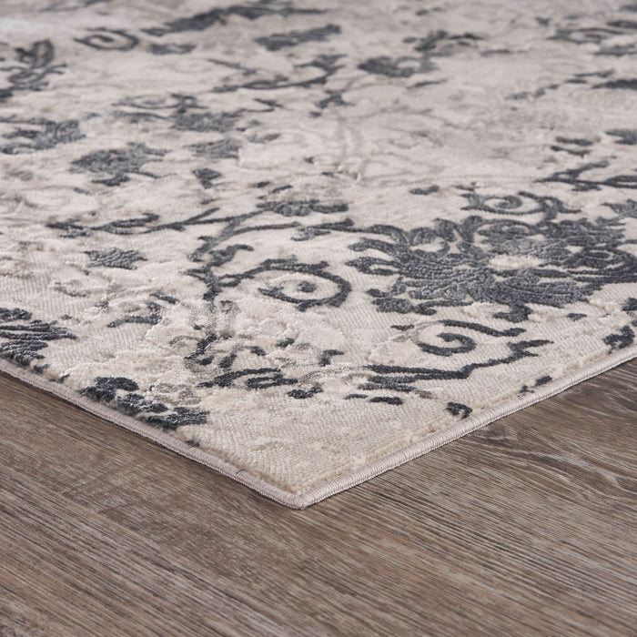 10' x 13' Damask Stain Resistant Area Rug - Cream And Gray