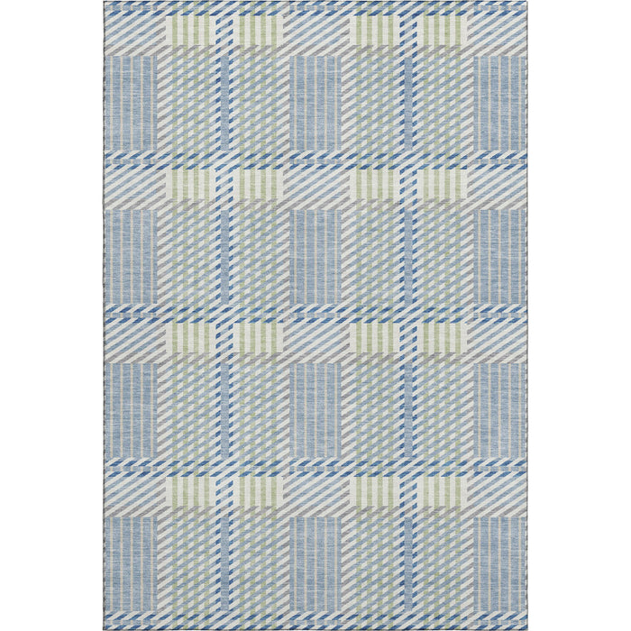 10' X 14' Plaid Washable Area Rug With UV Protection (678712) - Denim Blue / Ivory / Gray
