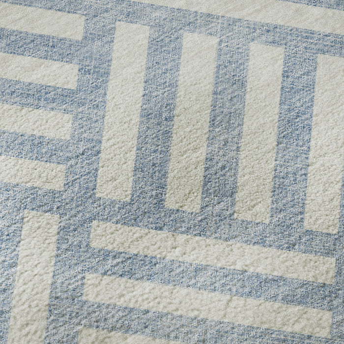 10' X 14' Geometric Washable Area Rug With UV Protection (652431) - Sky Blue / Ivory