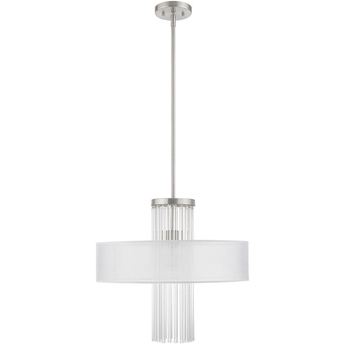 Metal Dimmable Chandelier With Shades - Nickel / Clear