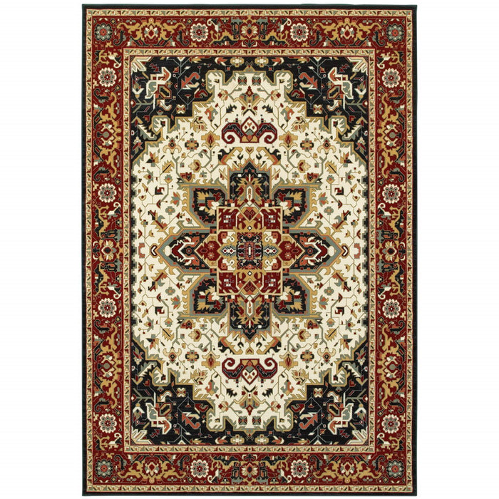 10' x 13' Oriental Power Loom Stain Resistant Area Rug - Red And Ivory