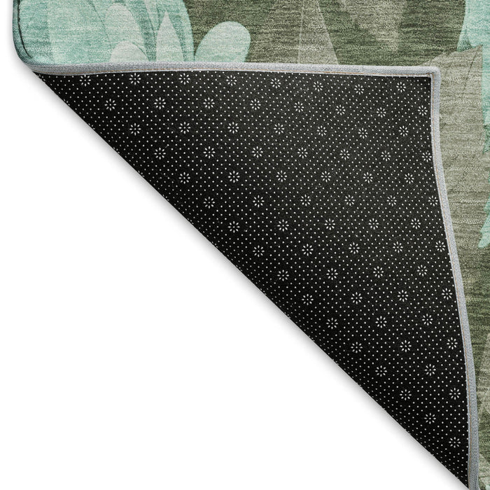 10' X 14' Floral Washable Area Rug With UV Protection (694454) - Pale Aqua / Brown