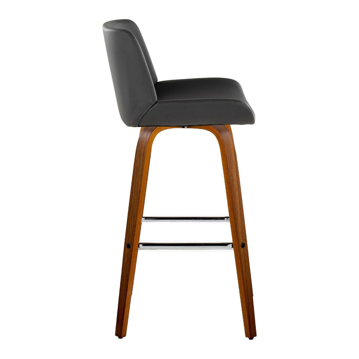 Santi - 30" Fixed-Height Barstool With Swivel And Square Chrome Metal Footrest (Set of 2) - Walnut Wood