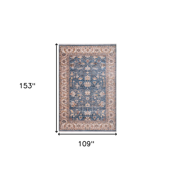 9' X 13' Oriental Area Rug With Fringe - Navy Blue
