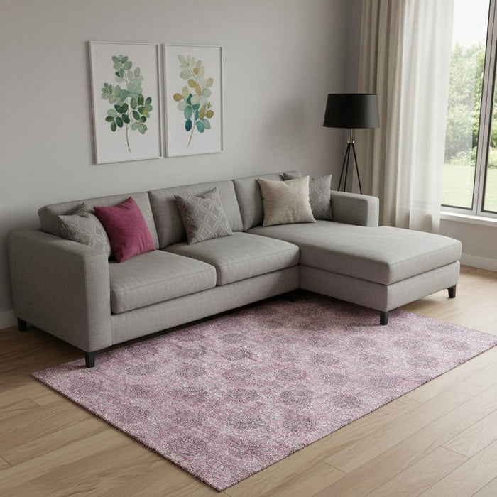 10' X 14' Damask Washable Area Rug With UV Protection (705983) - Pink / Gray