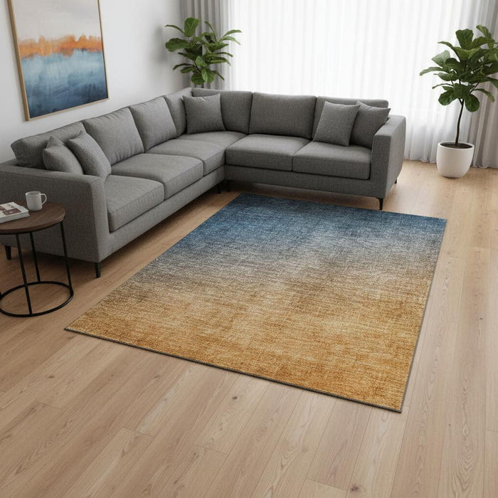 8' X 10' Ombre Washable Area Rug With UV Protection (649676) - Navy Blue / Orange