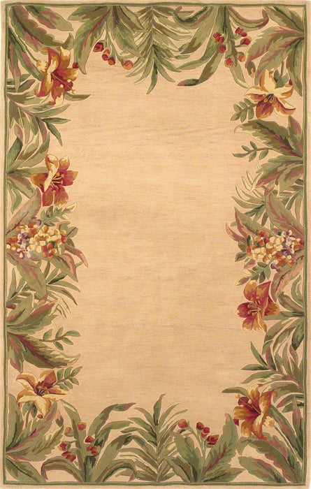 8' x 11' Wool Area Rug - Ivory Tropical Greenery