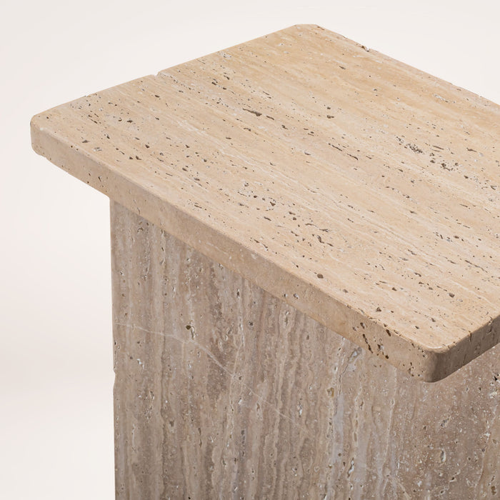 Marble Pedestal End Table - Beige