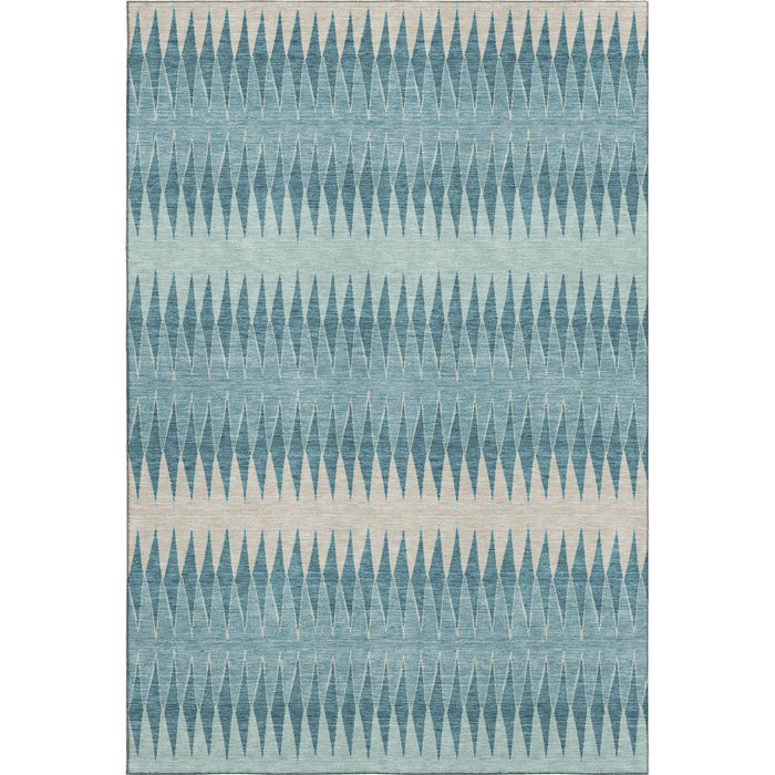 10' X 14' Striped Washable Area Rug With UV Protection (669012) - Teal / Beige