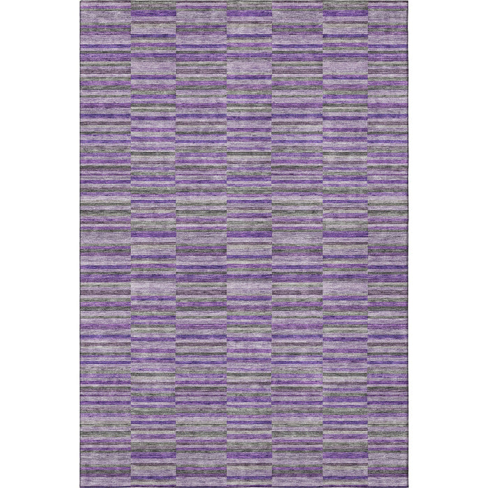10' X 14' Striped Washable Area Rug With UV Protection - Purple / Gray
