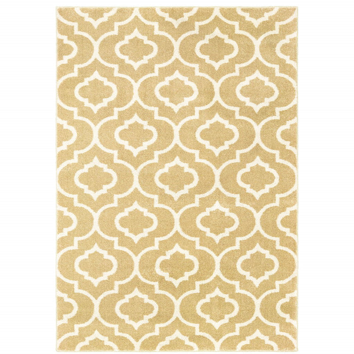 9.8' x 12.8' Geometric Power Loom Stain Resistant Area Rug - Gold And Ivory
