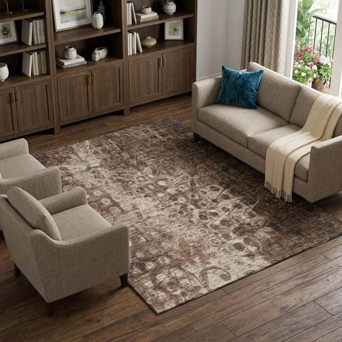 10' X 14' Washable Area Rug With UV Protection (649996) - Chocolate / Beige