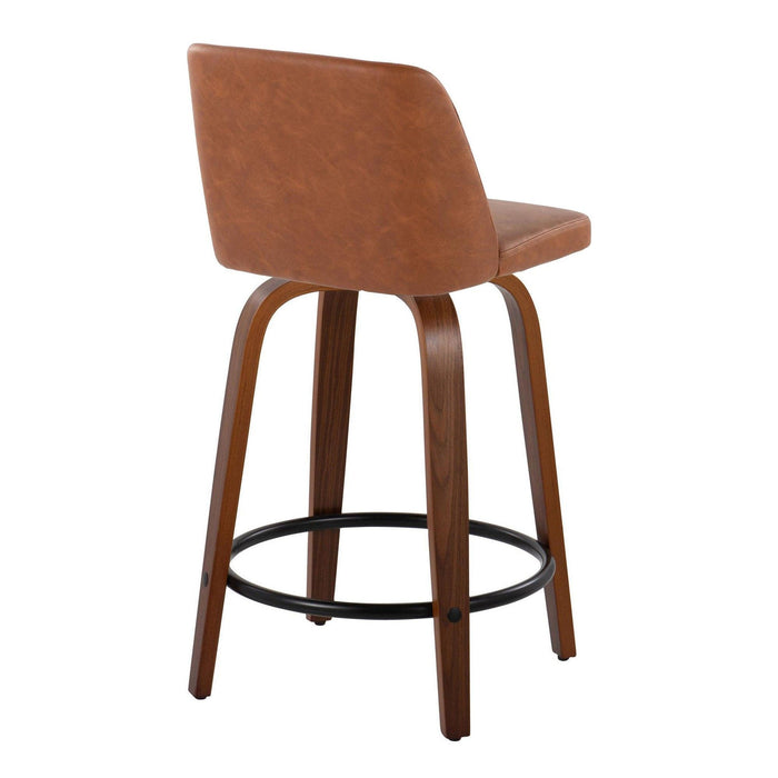 Toriano - 24" Fixed-Height Counter Stool (Set of 2) - Walnut & Black Round Base