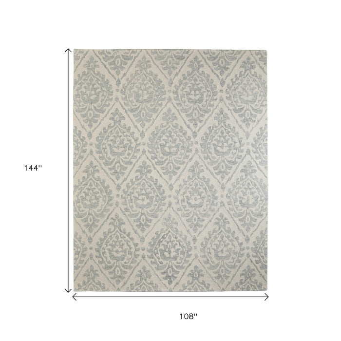 9' X 12' Floral Hand Tufted Area Rug - Ivory And Gray