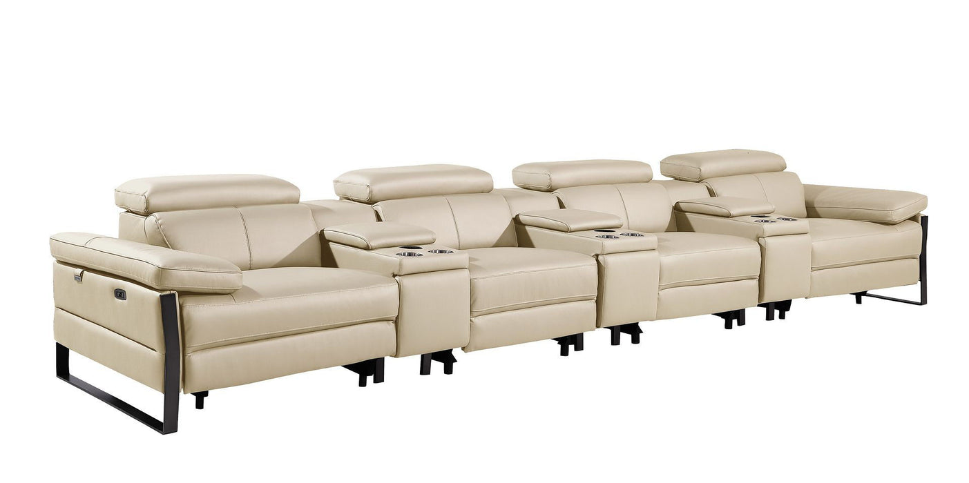 Top Grain Leather Reclining Metal USB Sofa (720351) - Beige
