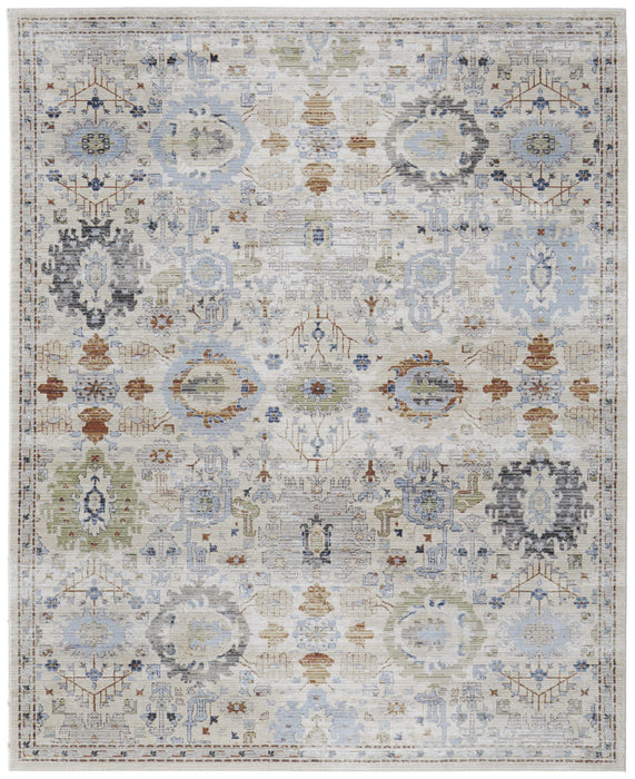 8' x 10' Floral Power Loom Area Rug - Ivory Red And Blue