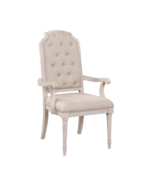 Tufted And Upholstered Fabric And Solid Wood Dining Arm Chairs (Set of 2) - Antiqued White
