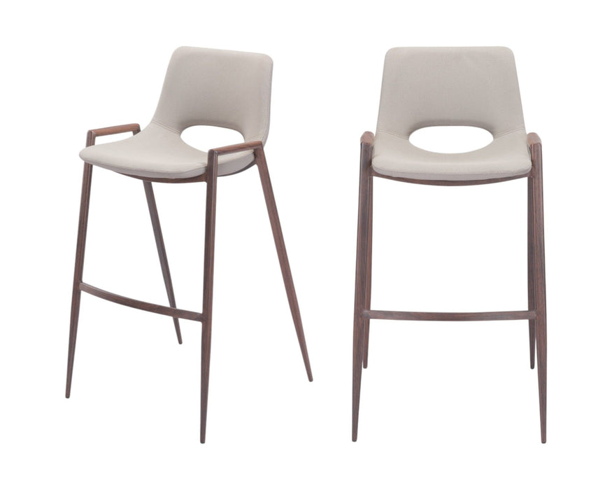 Steel Low Back Bar Height Bar Chairs (Set of 2) - Beige And Brown