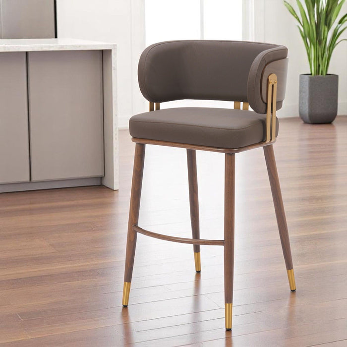 30" Modern Steel And Faux Leather Low Back Bar Height Bar Chair - Brown