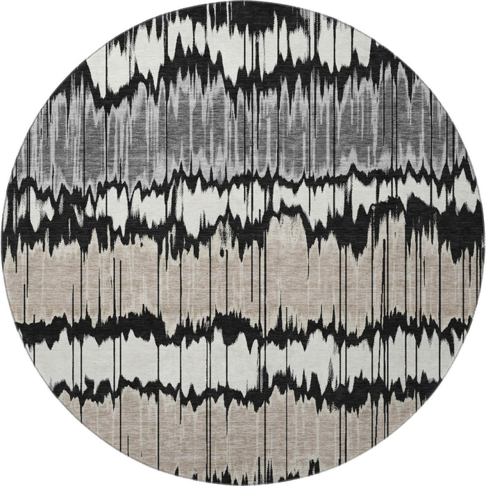 8' Striped Washable Round Rug With UV Protection - Black And Brown